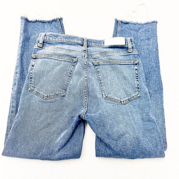 Re/Done 70's Stove Pipe Raw Hem Medium Wash Button Fly Denim Jeans Size 27 - Picture 5 of 9